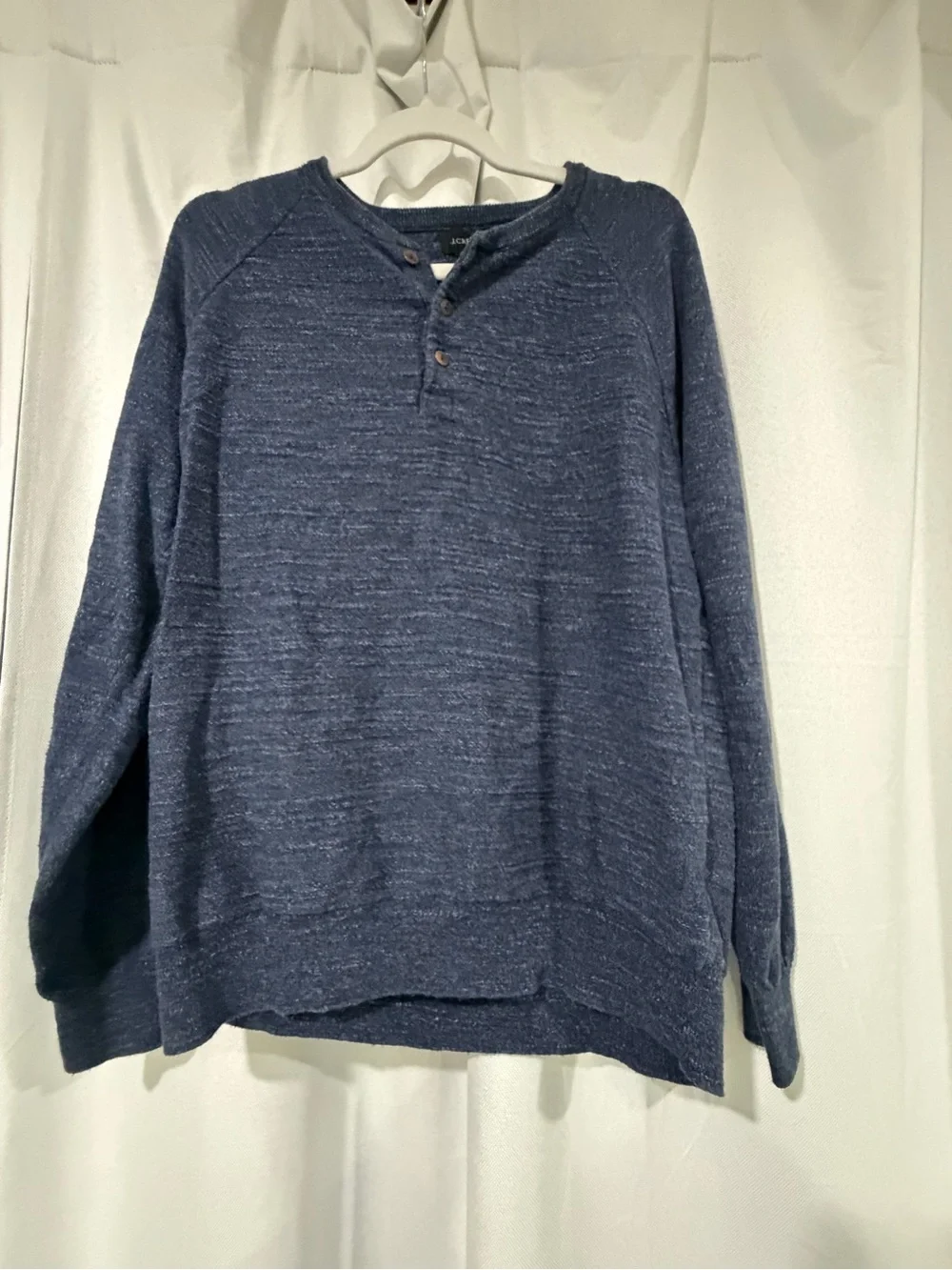 J. Crew Men's Heathered Navy Crewneck Henley Sweater